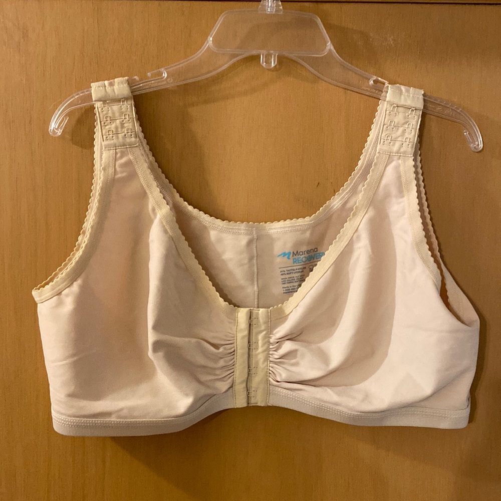 Marena Recovery Adjustable Front Clasp Bra Tan Tactel Nylon Nude Size 46 48